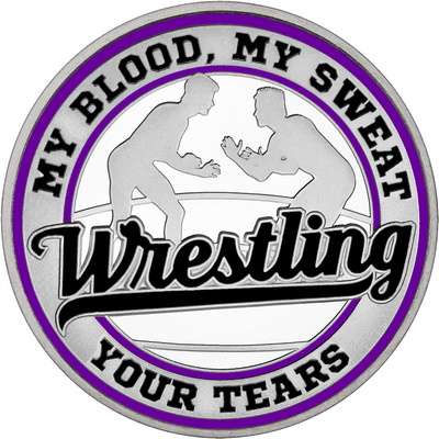 Black "Wrestling" with Purple Outer Circular Borders